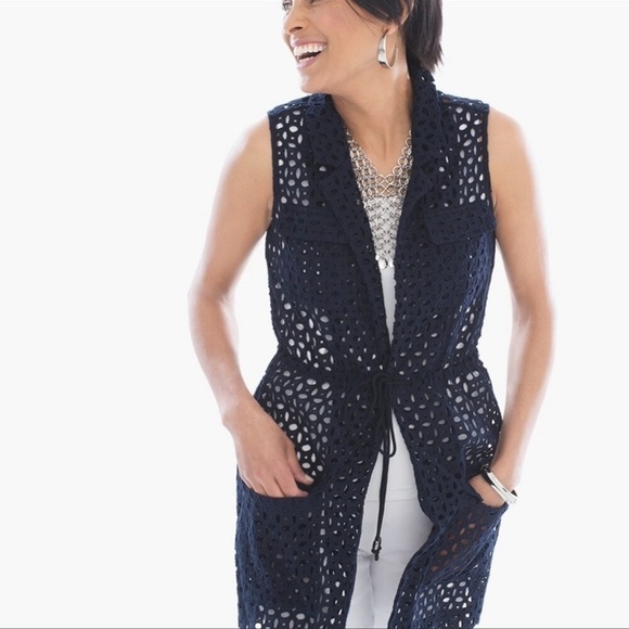 Chico’s Blue Eyelet Vest Jacket size 0 - Picture 15 of 15